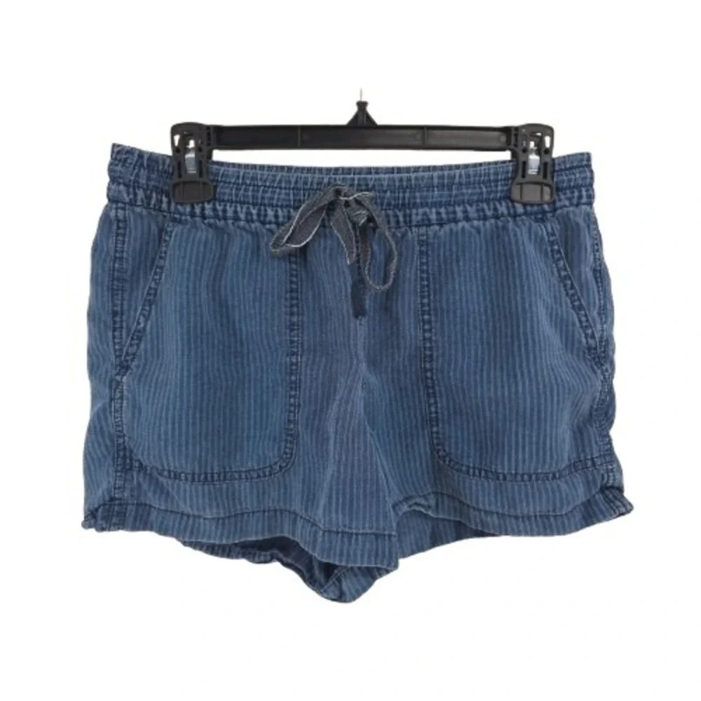 J Crew 2.5 Inseam Mid Rise Striped Drawstring Lyocell Soft Blue Shorts Womens XS